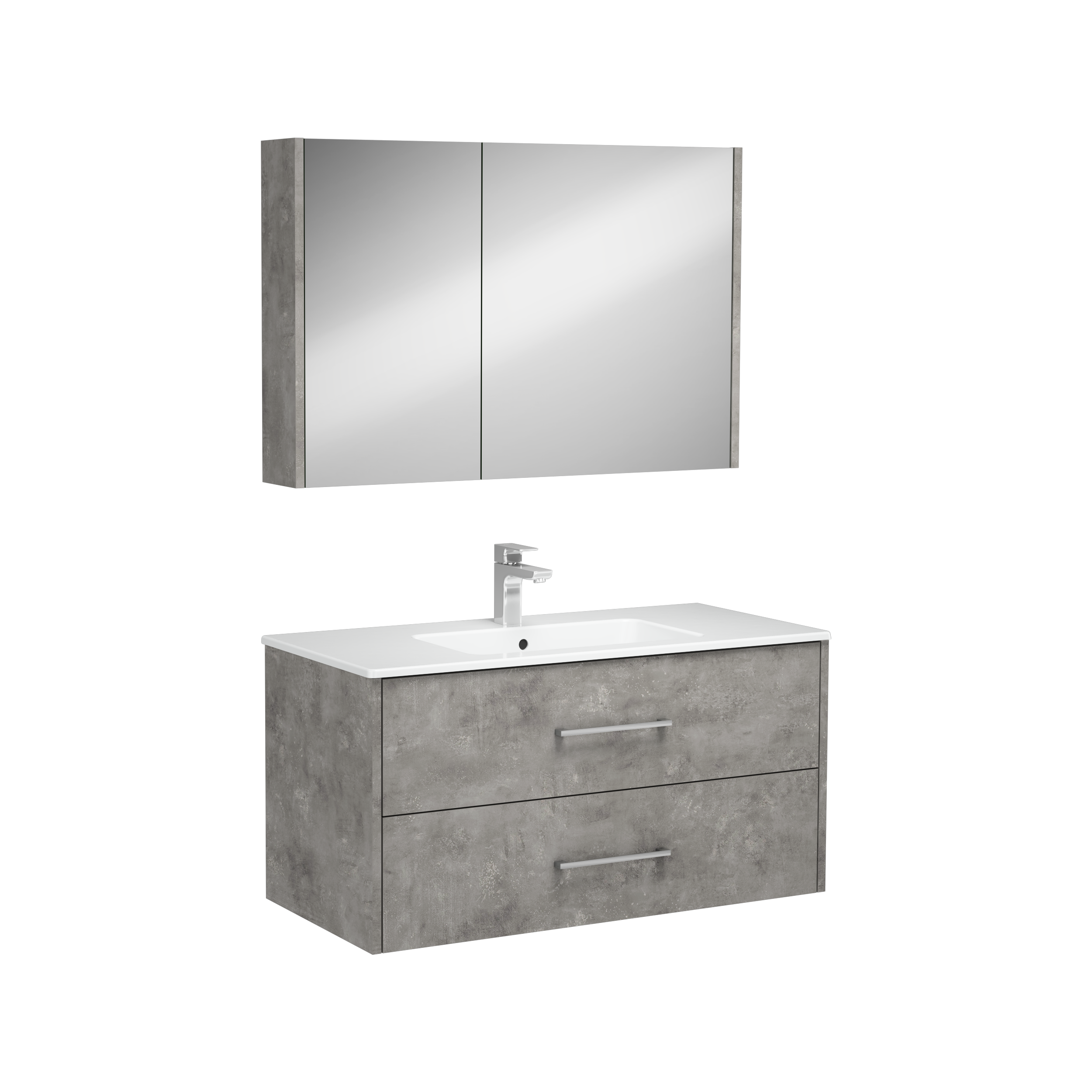 Combinato Washbasin Cabinet Double Drawer Retro Silver 100 cm