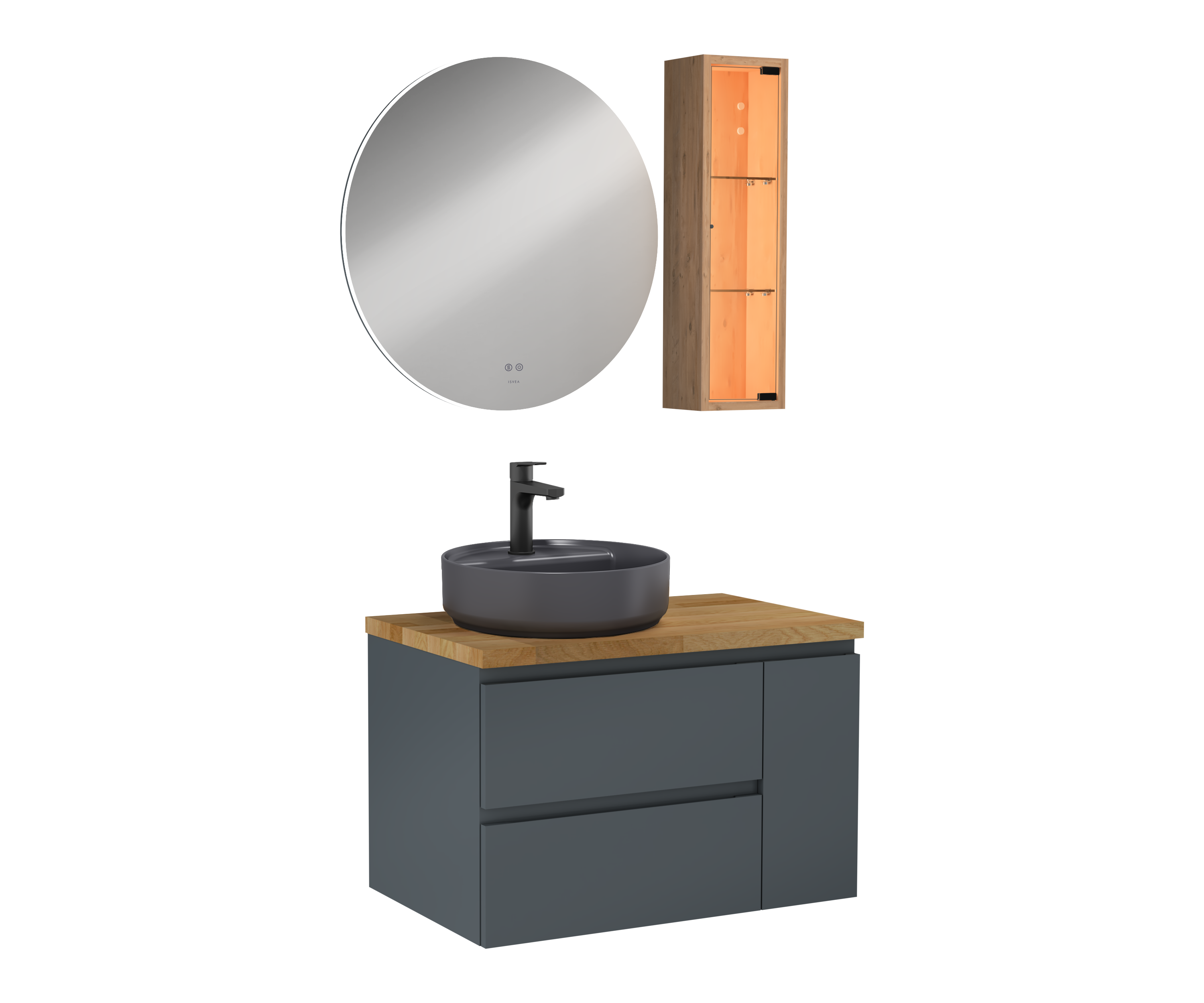 Luce Washbasin Unit Anthracite, with Anthracite Washbasin 80 cm 