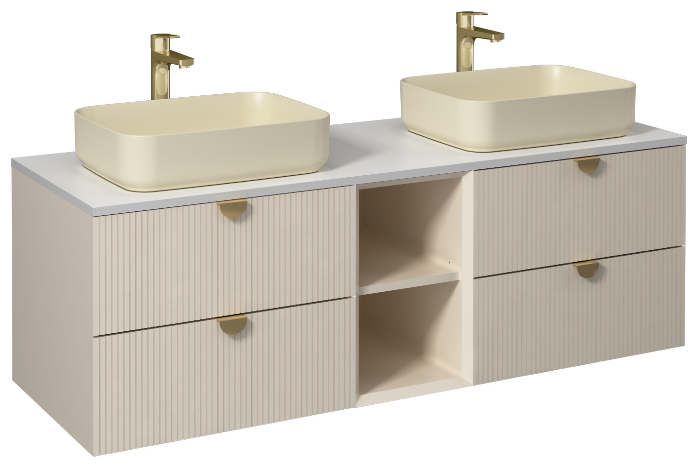Infinity Washbasin Cabinet 150cm (110NF65050-2K x2 Washbasin included) Cream