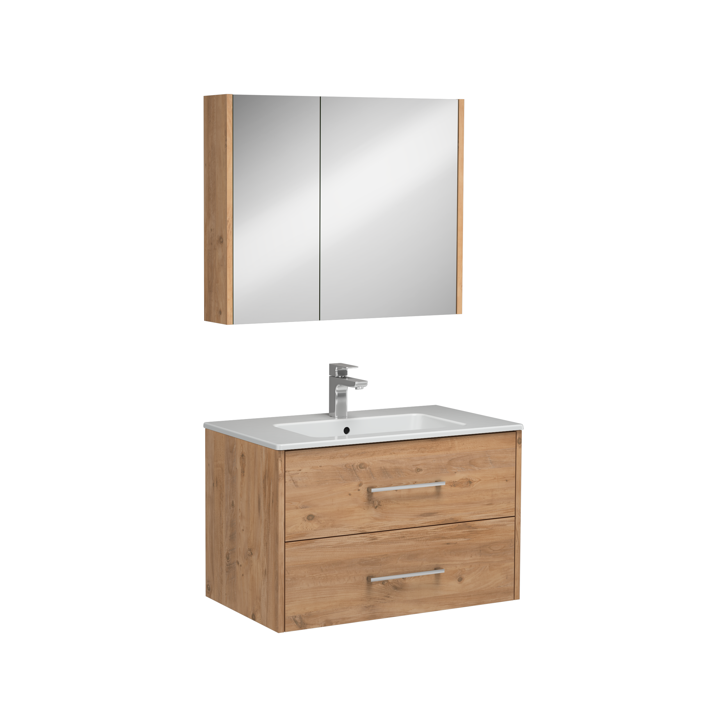 Combinato Mobile Lavabo con Doppio Cassetto Pino Atlantico 80 cm