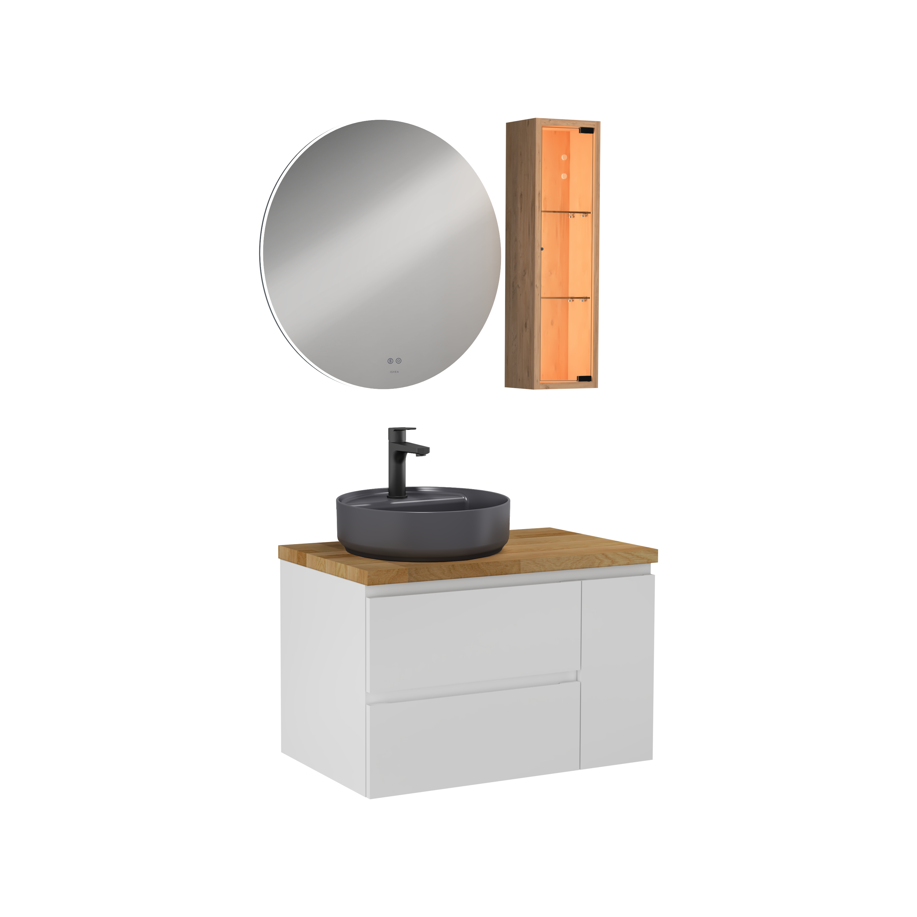 Luce Lavabo Ünitesi Beyaz, Antrasit Lavabolu  80 cm