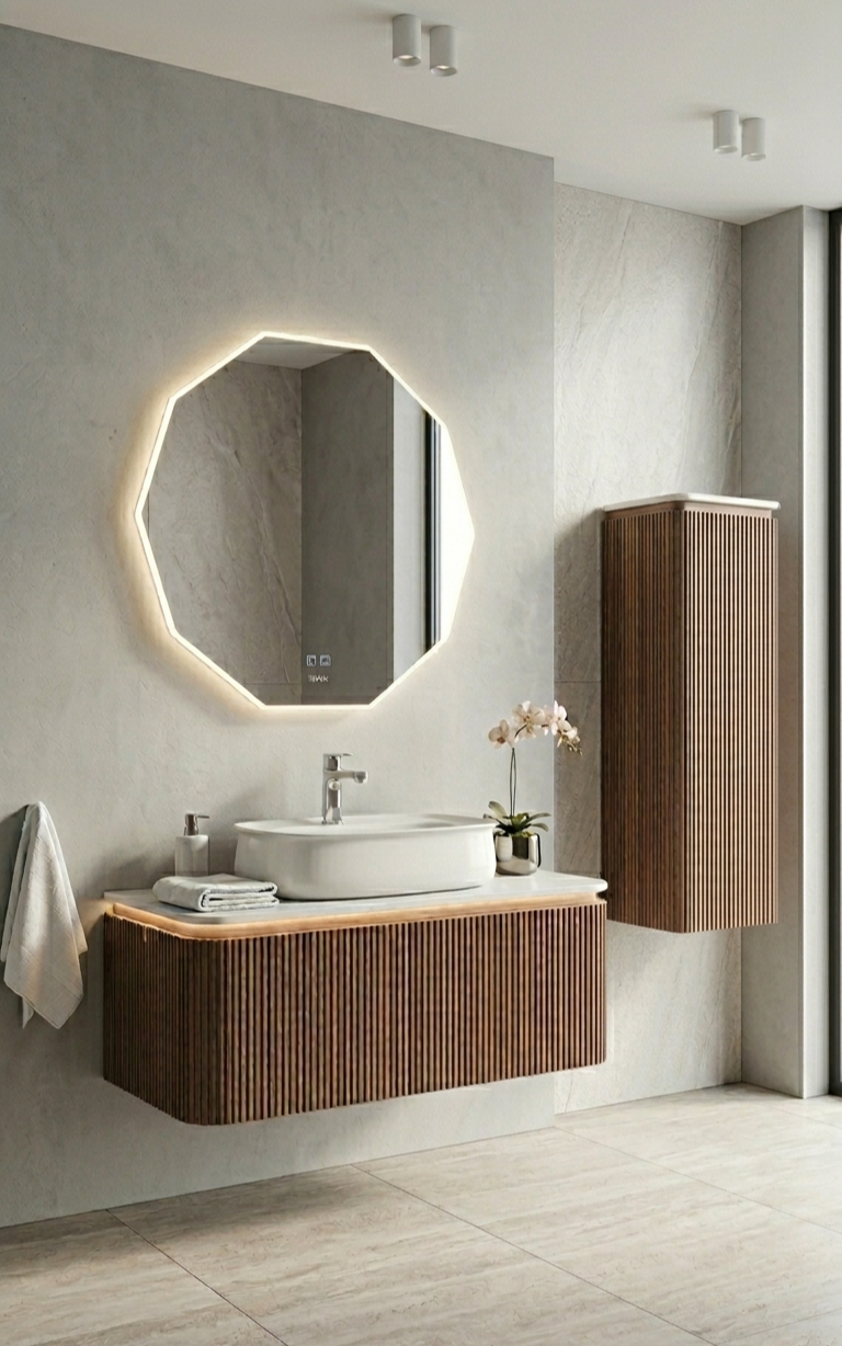 Fluido Lavabo Ünitesi Beyaz Kuvars Tezgah 100 cm 