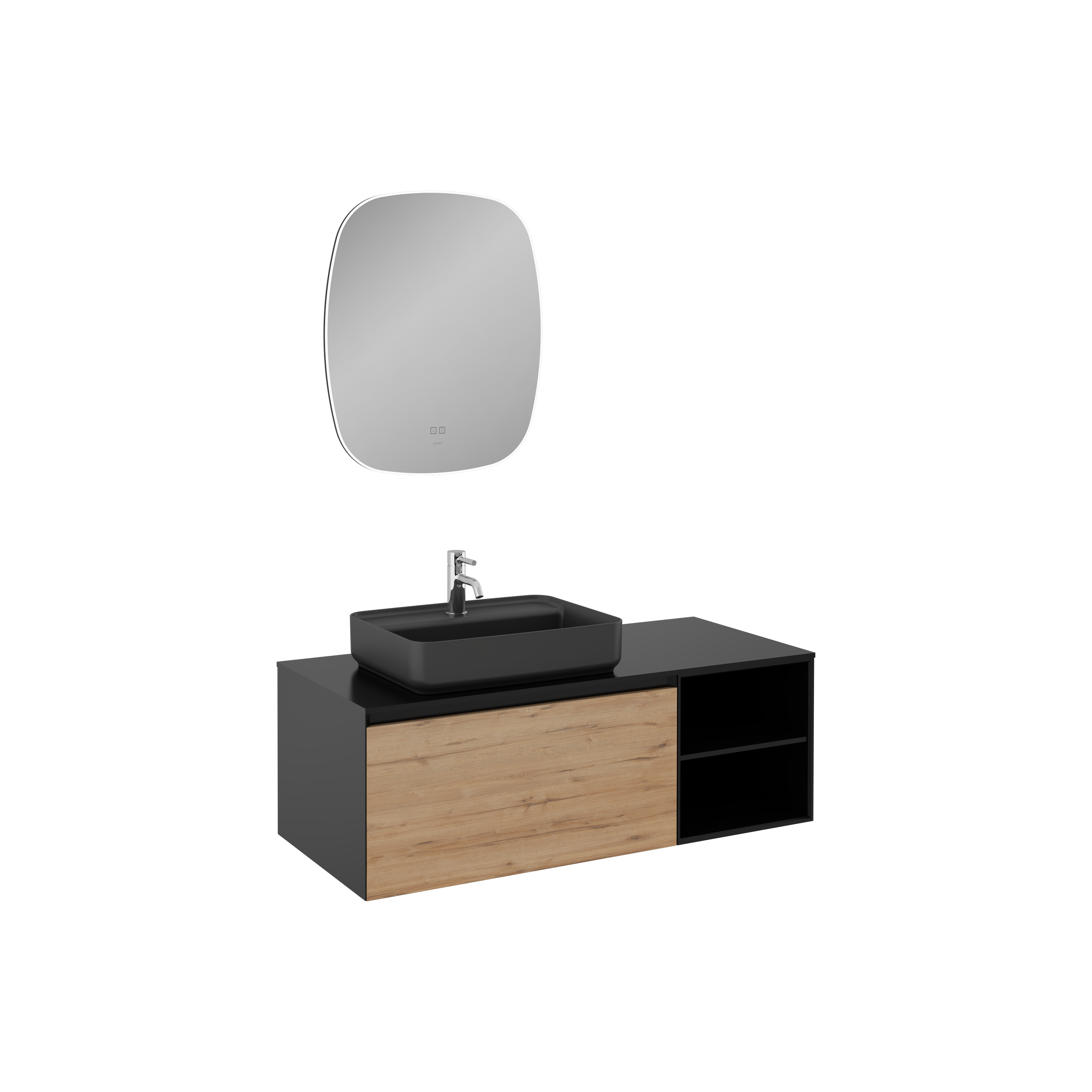 Coredo Lavabo Ünitesi G. Siyah-Detroit Raflı 120 cm 