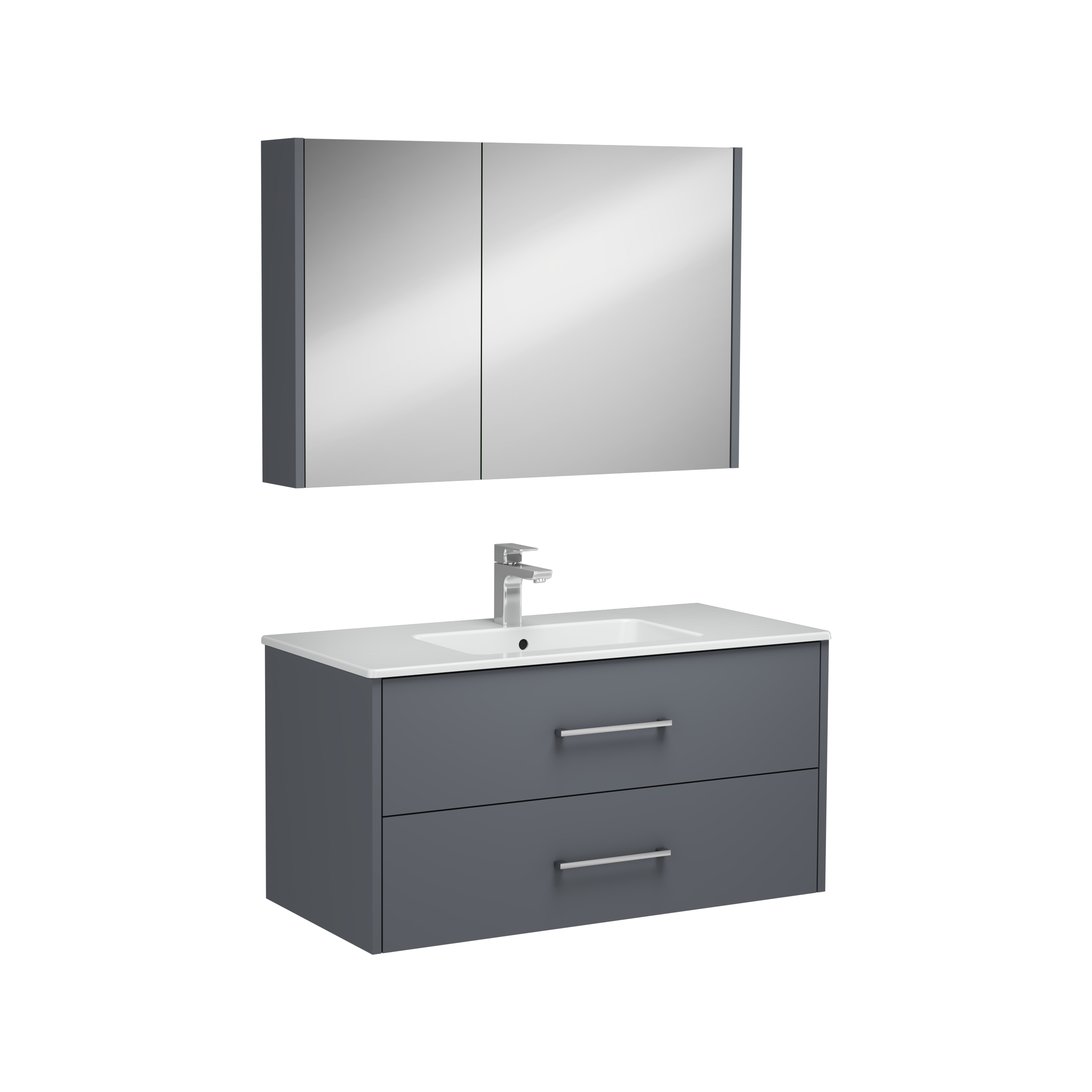 Combinato Lavabo Dolabı Çift Çekmeceli Antrasit 100 cm