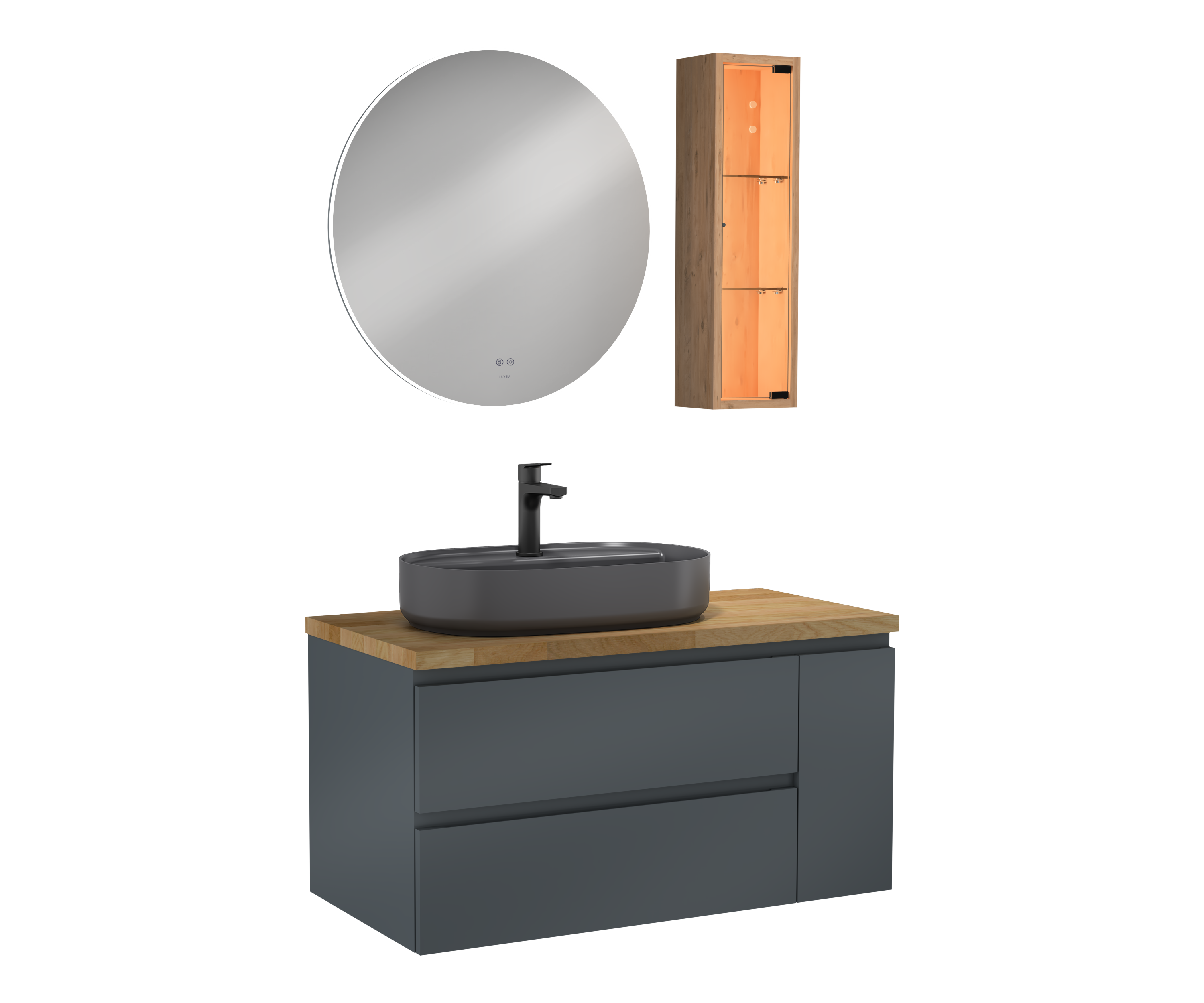 Luce Unità Lavabo Antracite, con Lavabo Antracite 100 cm