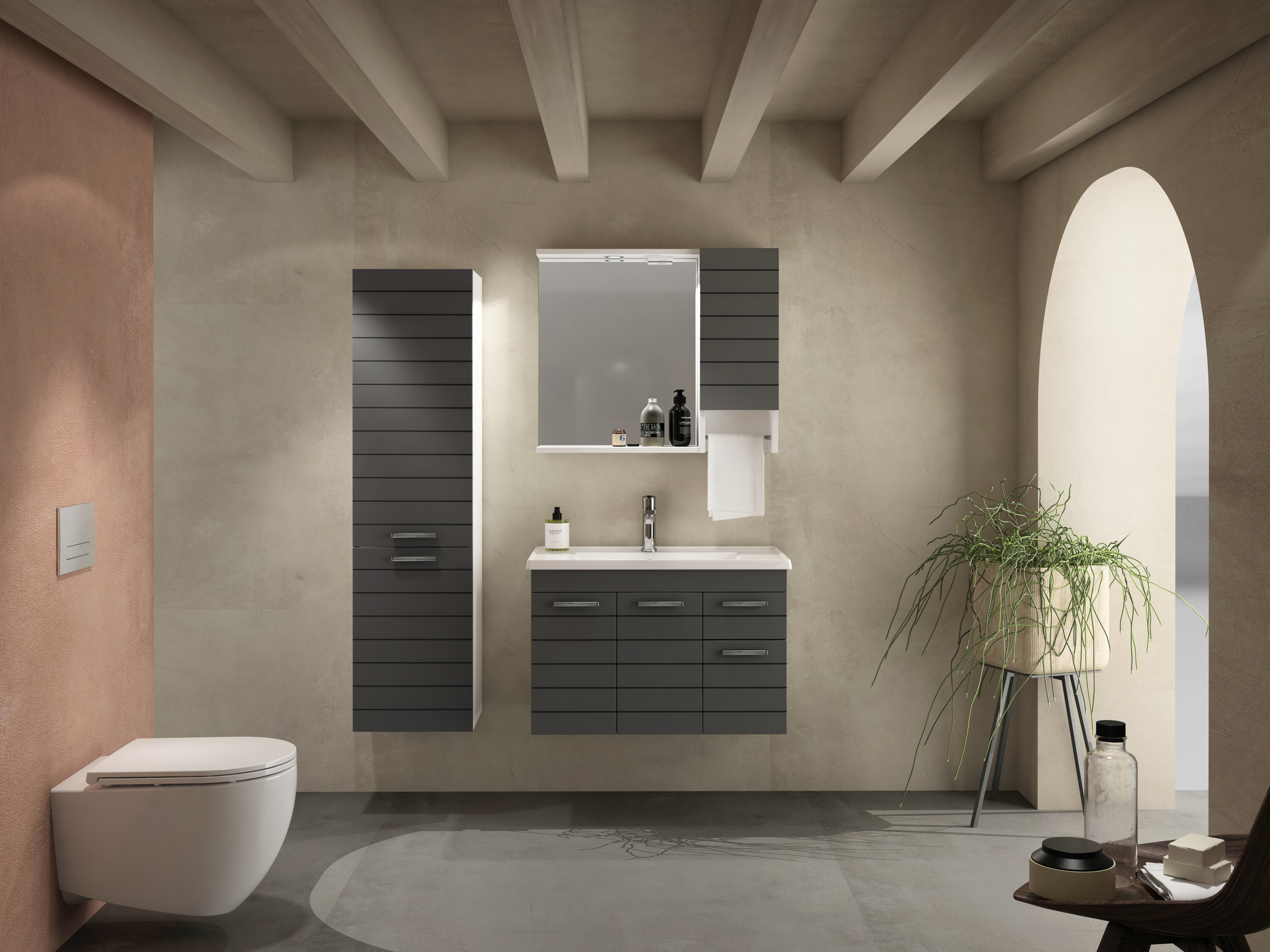 Platon Lavabo Ünitesi Koyu Gri 65 cm  