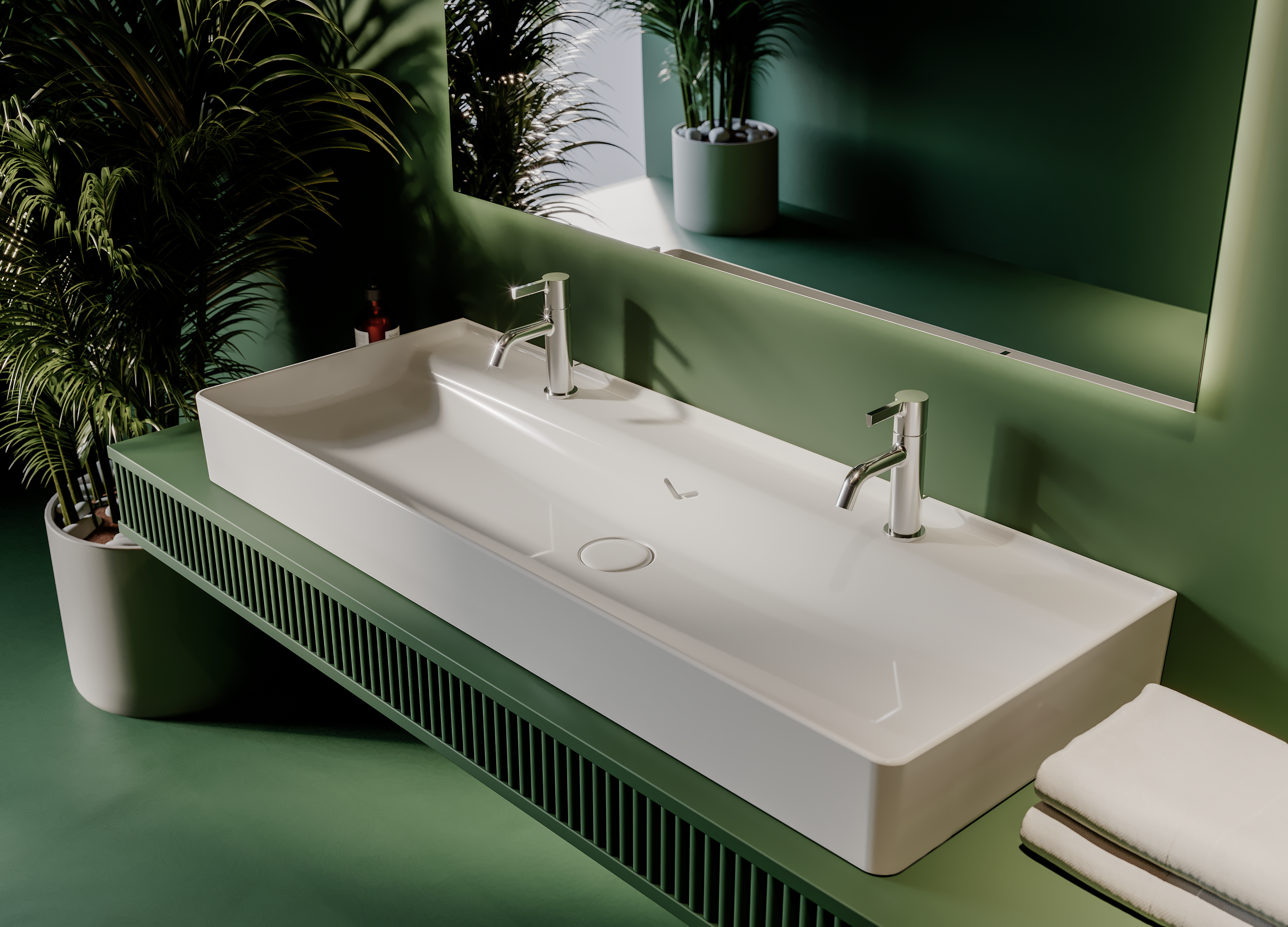 Vea Tezgah Üstü Lavabo 121 cm Çift Bataryalı