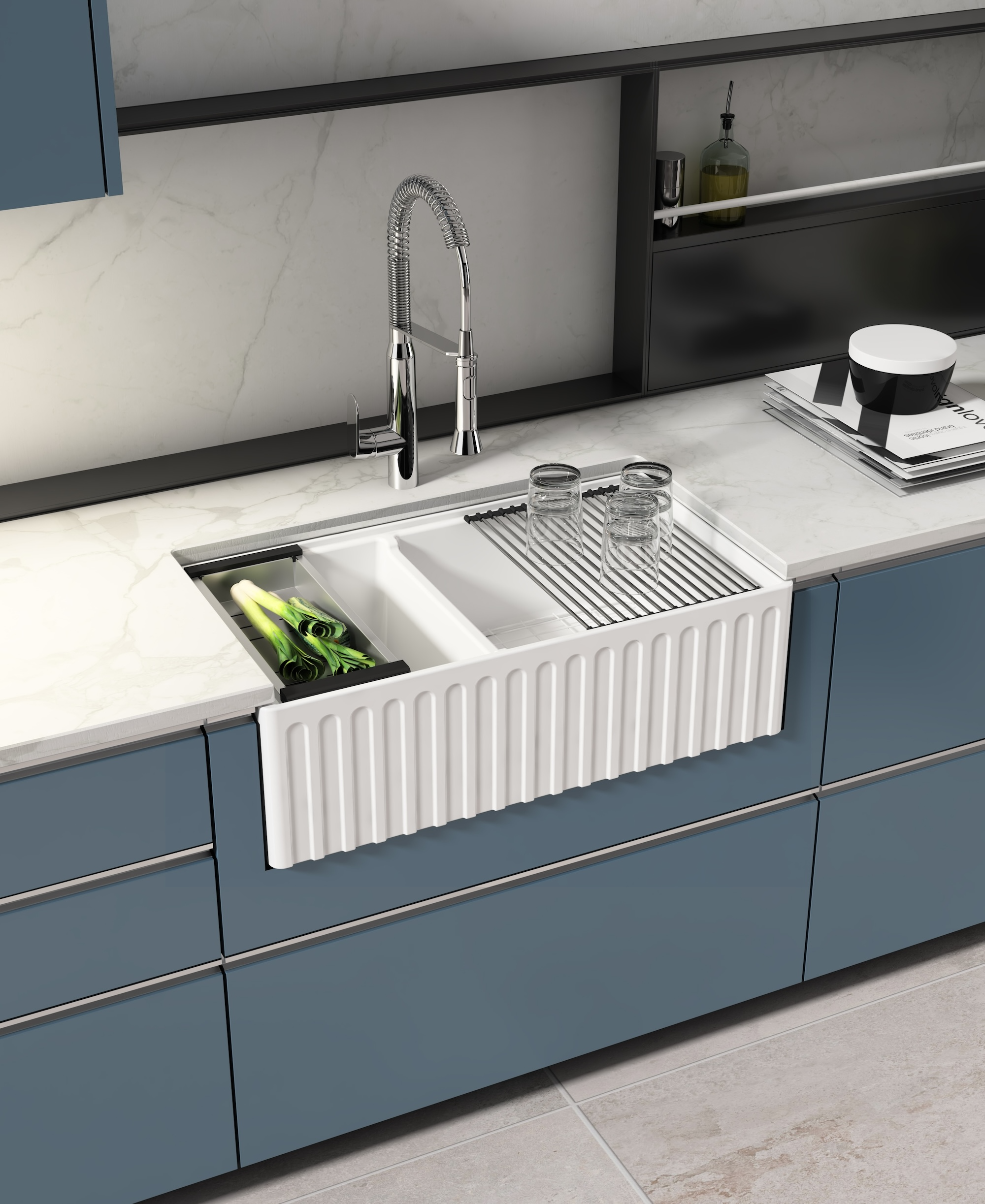 Ravenna Workstation Amerikan Evye Çift Hazneli 84 cm 