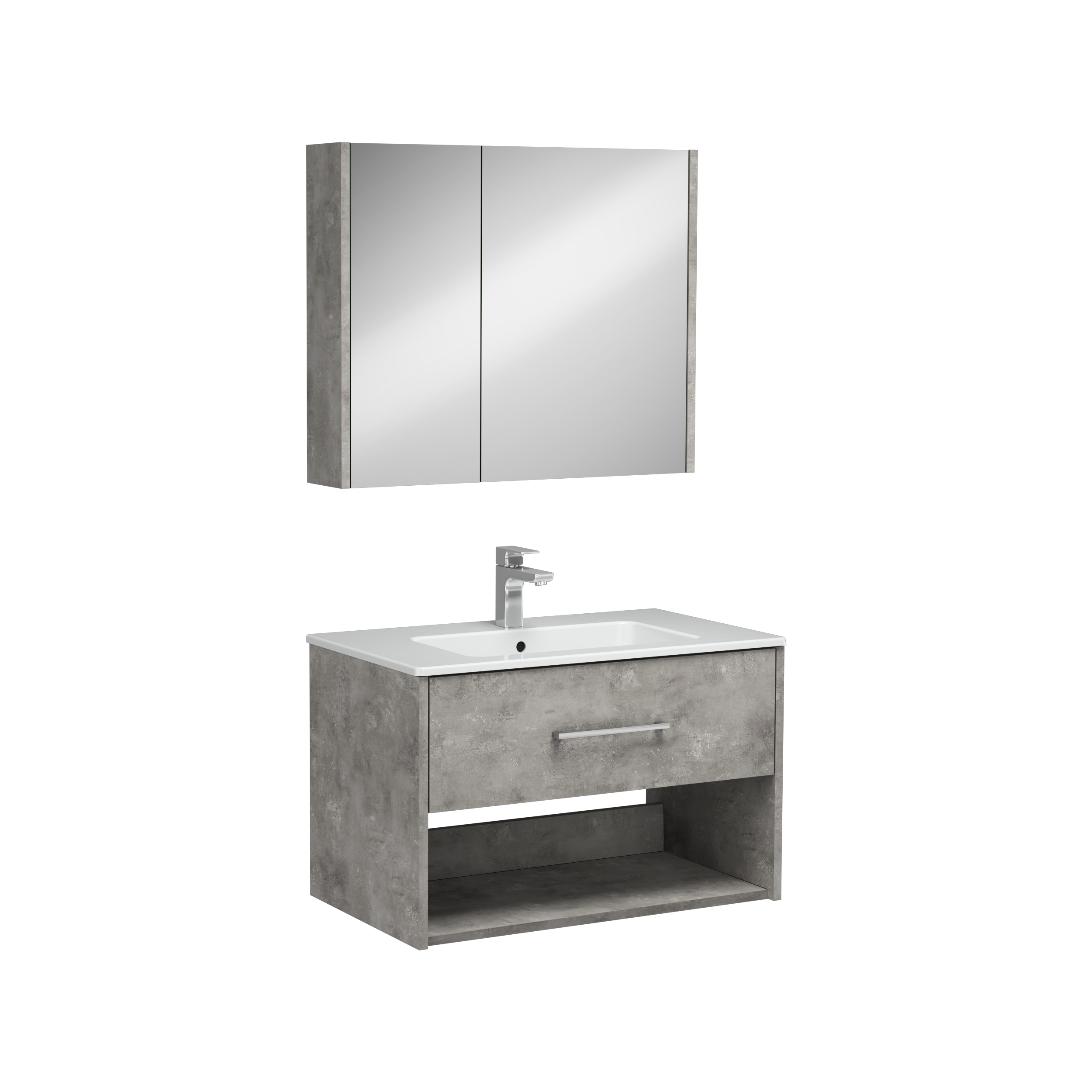 Combinato Lavabo Dolabı Tek Çekmeceli Retro Gümüş 80 cm
