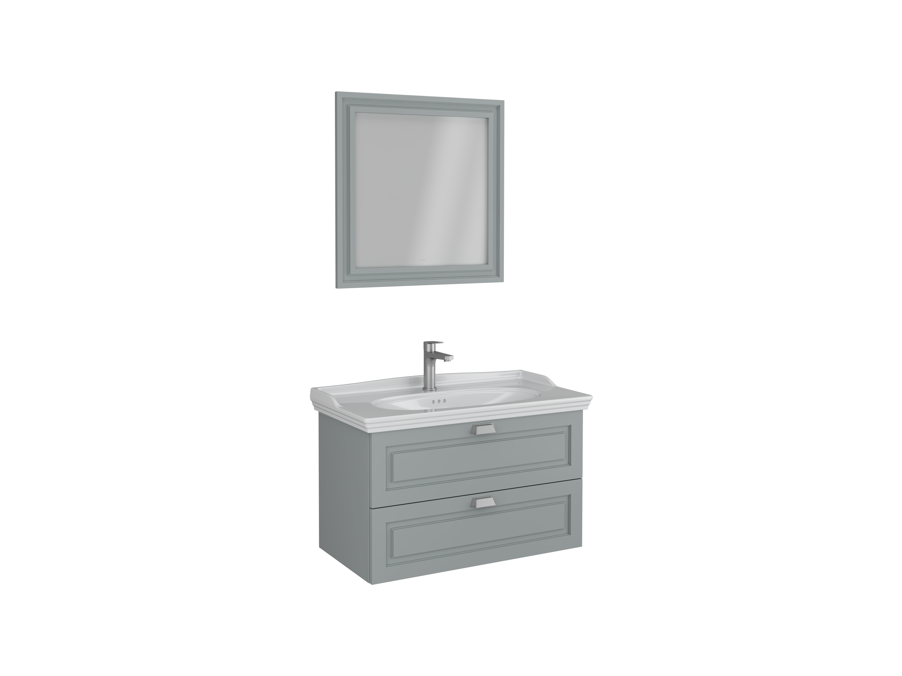 Valentia Lavabo Ünitesi Çift Çekmeceli Gri 90 cm