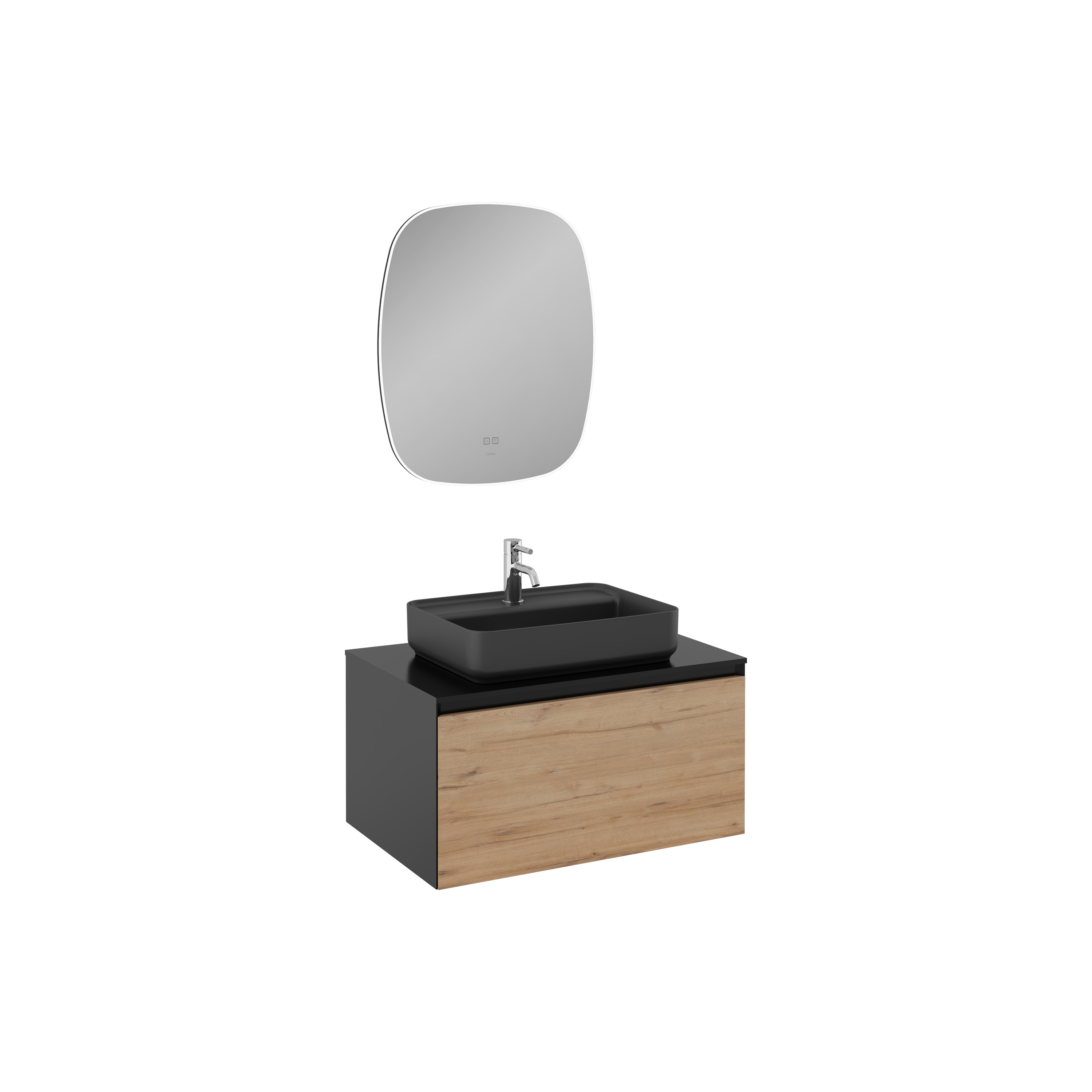Coredo Lavabo Ünitesi Gofrato Siyah-Detroit İç Çekmeceli 80 cm 