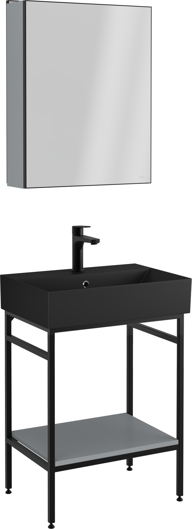 Fermo Raflı Lavabo Ünitesi Gri 60 cm 