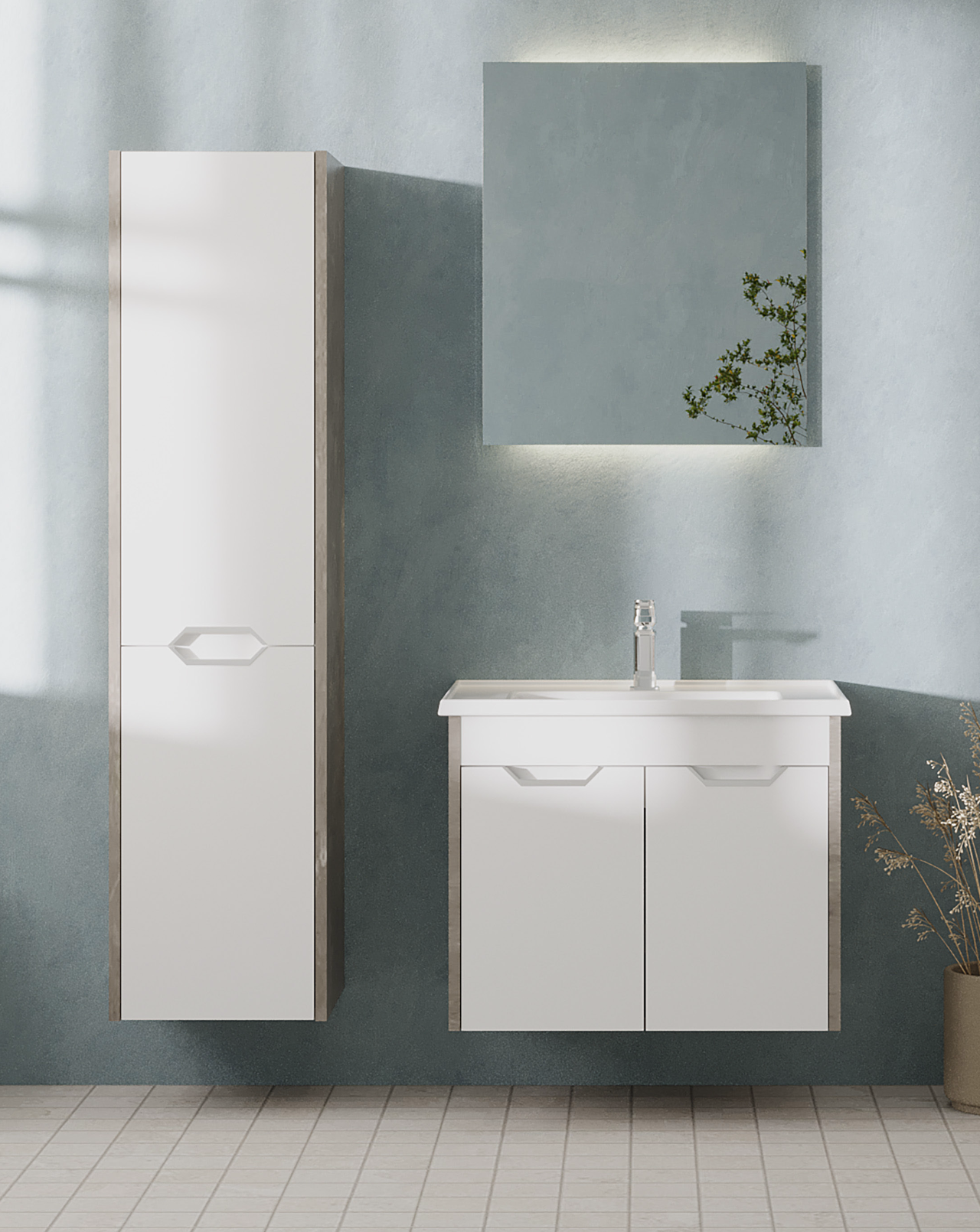 Pavia Kapaklı Lavabo Ünitesi Beyaz Detroit 65 cm 